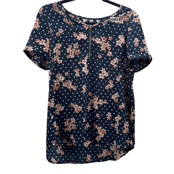 Counterparts Women Top Size M Color Blue Floral Zipper - Picture 1 of 12